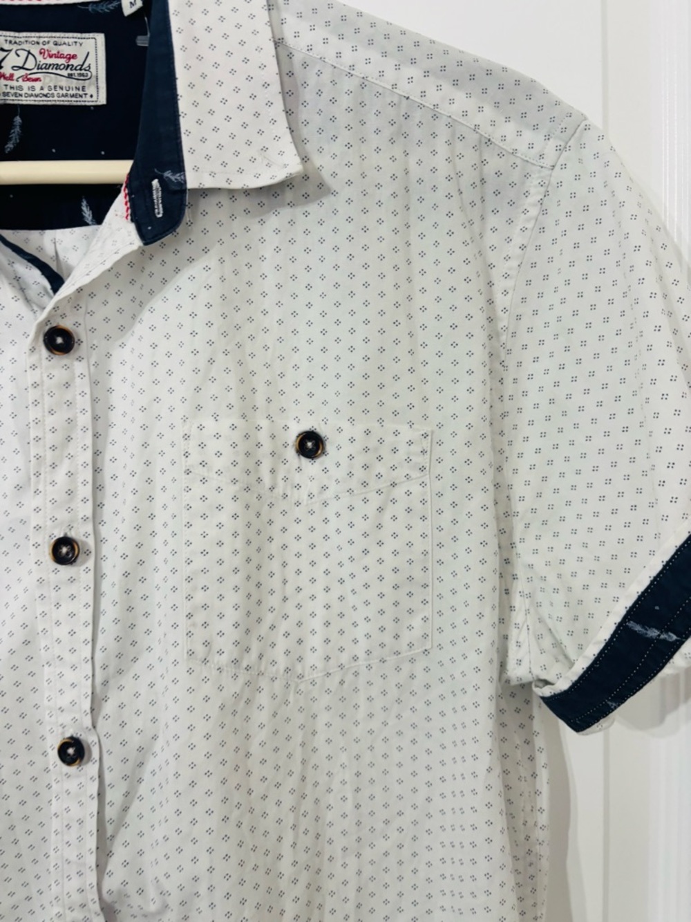 7 Diamonds White Short-Sleeve Button-Down Shirt with Micro Dot Print - Picture 6 of 9
